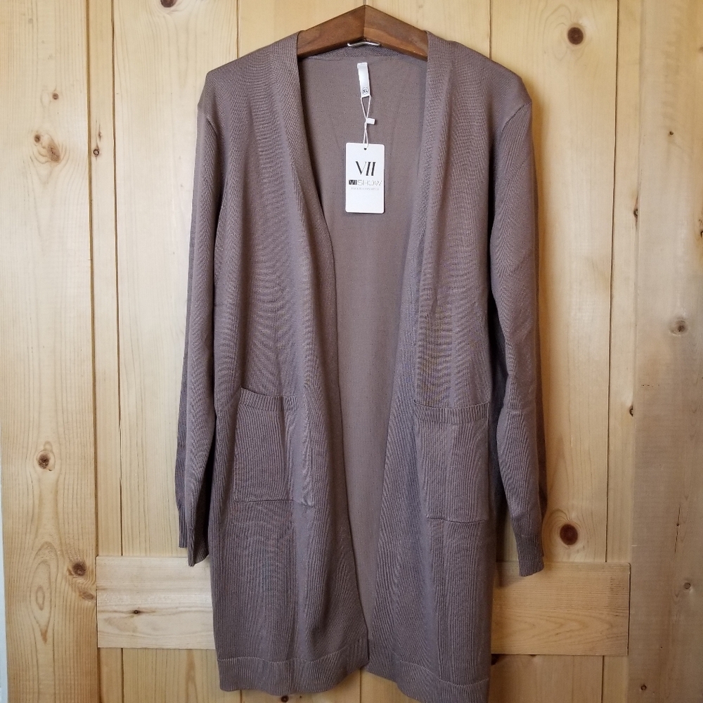 VII Show Open Front Pocketed Long Cardigan Sweater NWT